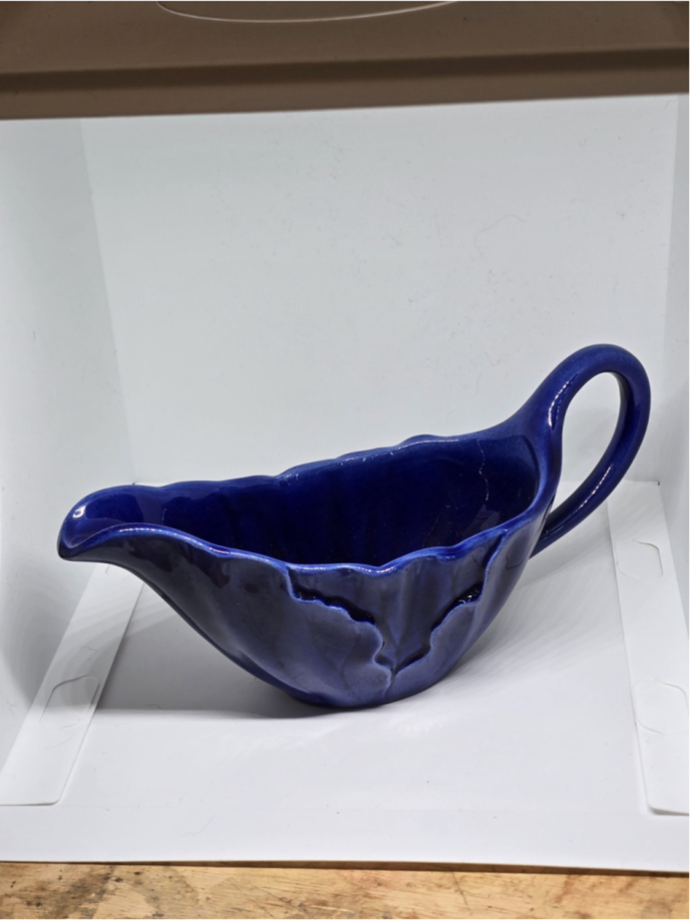 Vintage 9in Gravy Boat In Lotus Medium Blue By Metlox Poppytrail Vernonware